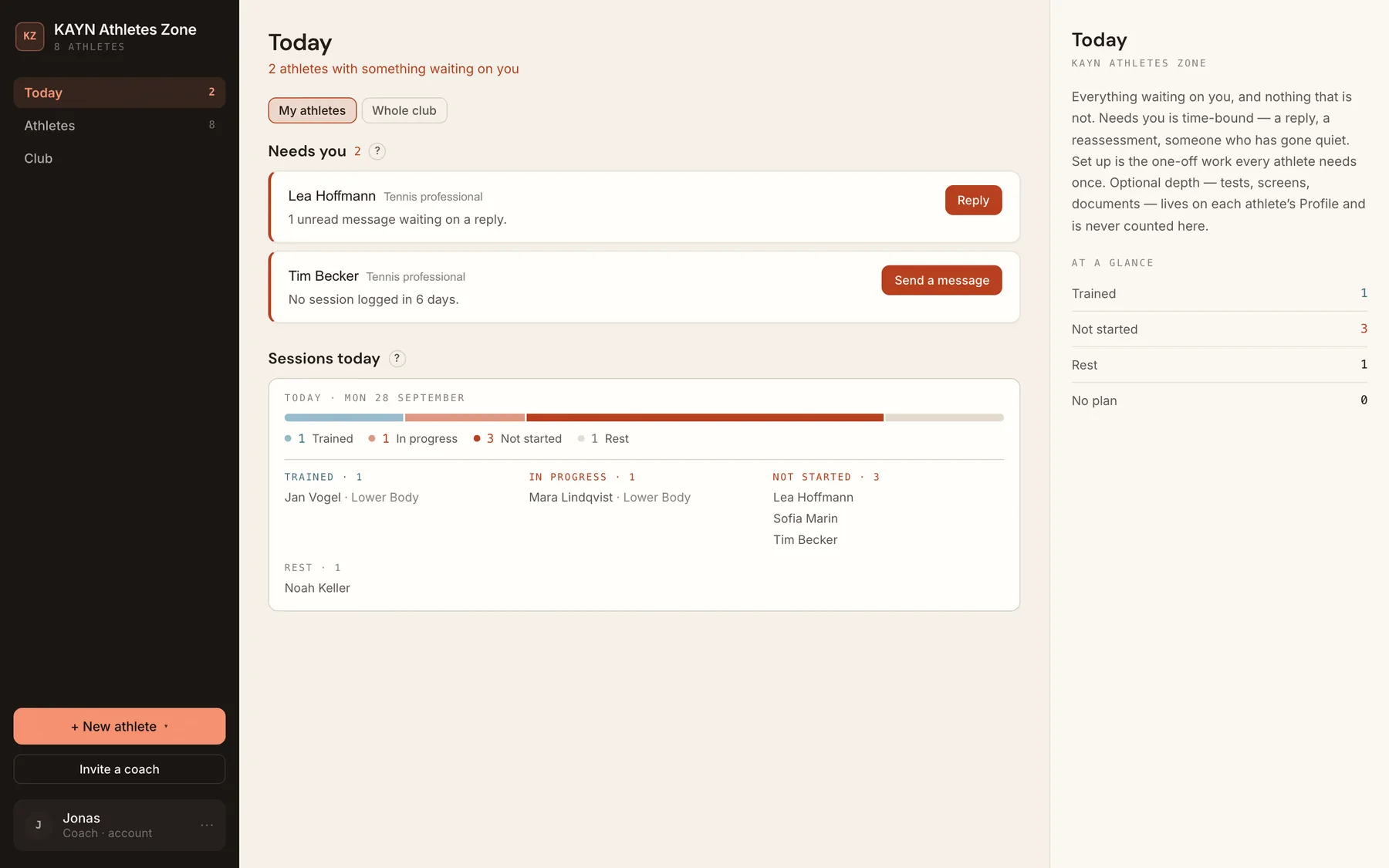 The dashboard's Today page.