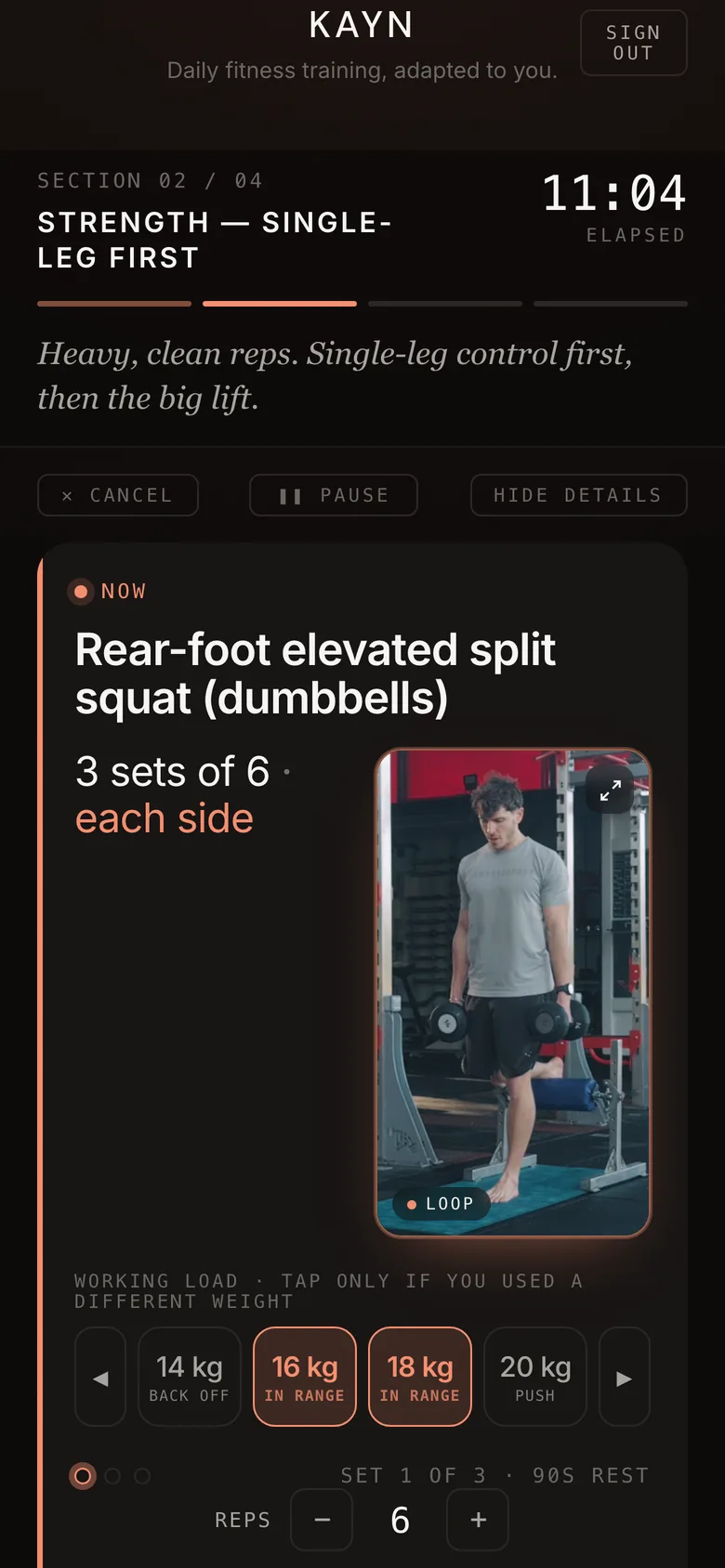 A movement with its demo clip and weight range.